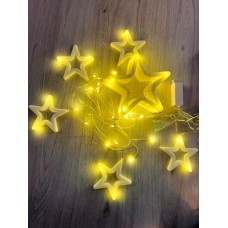 FİŞLİ ŞEFFAF KABLO 2 METRE EN 90CM-60CM -SIRALI SAÇAK BOY  YILDIZ SARI IŞIK İÇ MEKAN PERDE LED