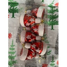 6'LI YILBAŞI ÇAM AĞACINA ASILABİLEN 9CM LÜKS NOEL ŞAPKA DESENLİ DEKOR SÜS