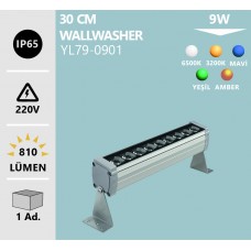 9 W 30 CM WALLWASHER BEYAZ GÜNIŞIĞI MAVİ YEŞİL  AMBER