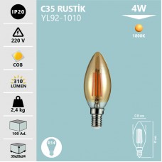4W C35 RUSTIK AMPUL AMBER/1800K -E14