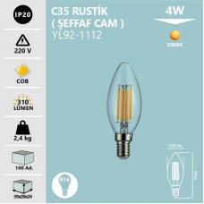 4W C35 RUSTIK AMPUL 3000K- E14