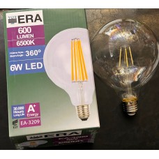 6 WATT ŞEFFAF CAMLI G125 MODELİ 600 LÜMEN 6500 KELVİN BEYAZ IŞIK LED RUSTİK AMPUL