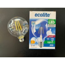 12 WATT ŞEFFAF CAM 4000 KELVİN ILIK BEYAZ 1521 LÜMEN  YÜKSEK IŞIK G95 LED RUSTİK AMPUL