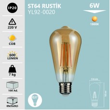 6W ST64 RUSTIK AMPUL AMBER/1800K-E27