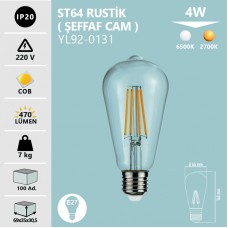 ST64 ŞEFFAF CAM RUSTİK AMPUL 6500K