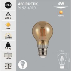 4W A60 RUSTIK AMPUL AMBER/1800K-E27
